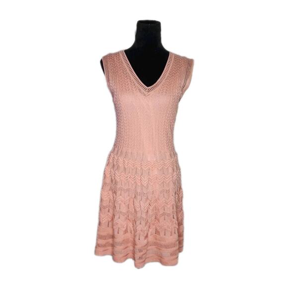 M Missoni Pink Patterned Wool Knit Sleeveless V-neck A-Line Dress Size 44 US L - Picture 1 of 12